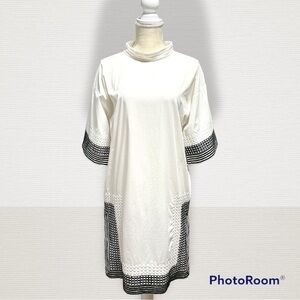 Pari Desai White Black embroidered waffle open back long tunic overlay